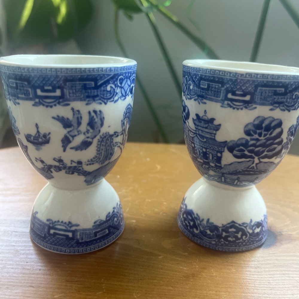 Vintage Willow Double Egg Cup Made In Great Britain Set Of 2